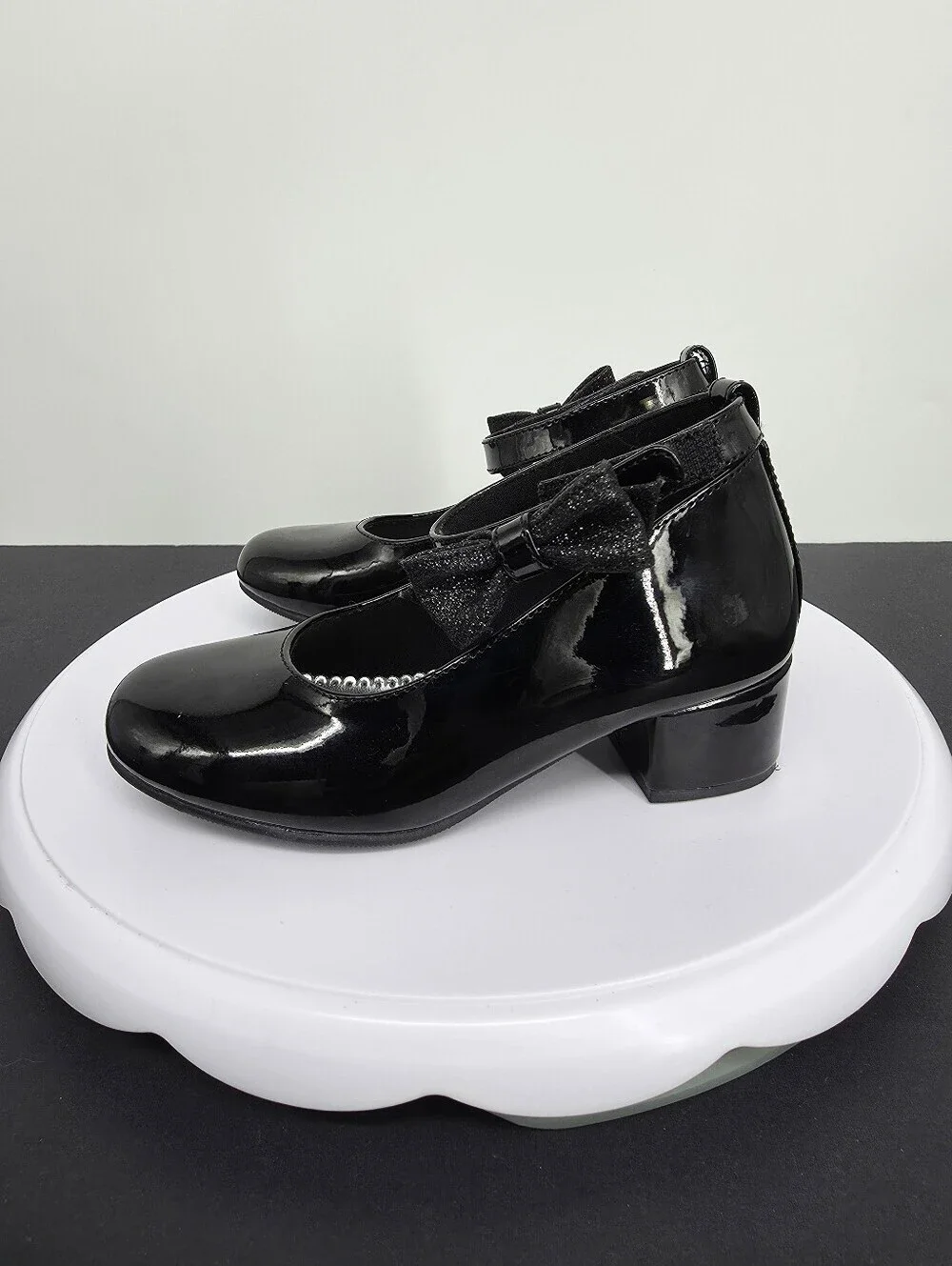Rachel Shoes Lil Janet Girls 11M Black Patent Mary Jane Dress Heel Bow 356501